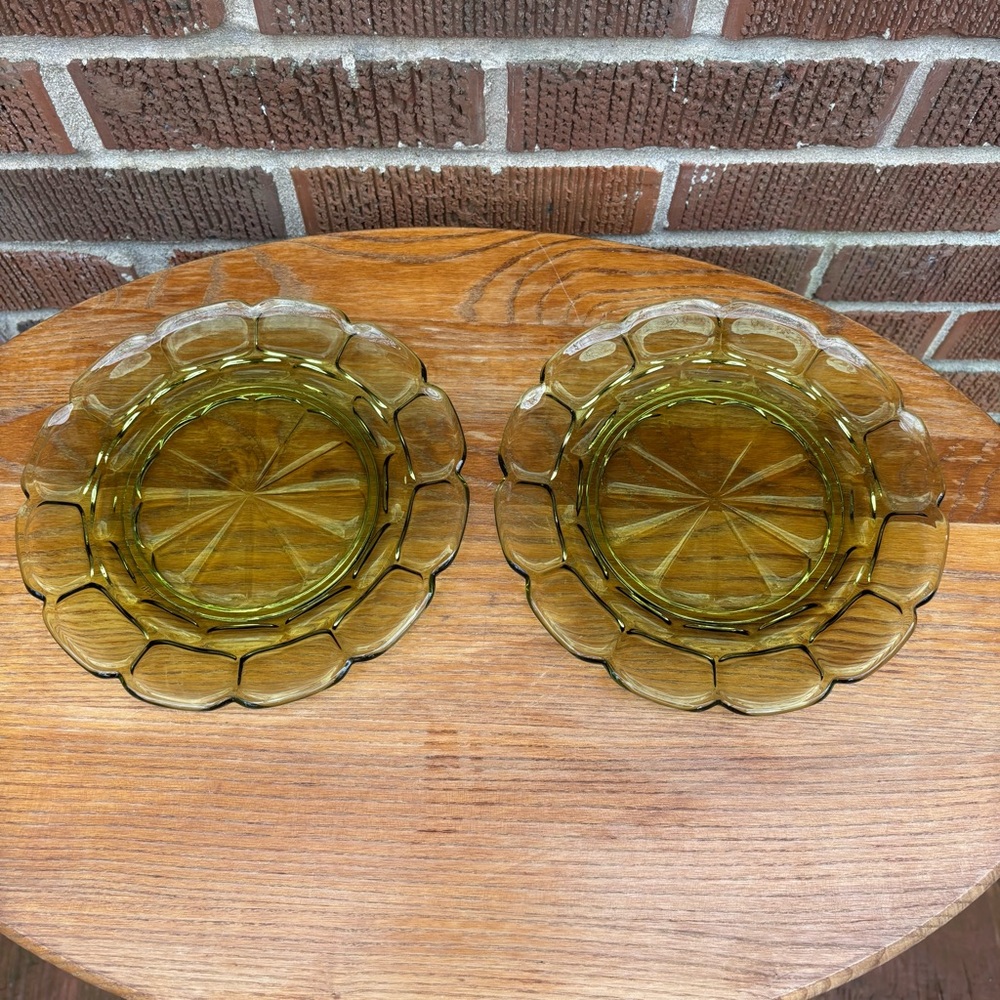 FOSTORIA Argus Green Scalloped edge Luncheon Plates 8" Vintage